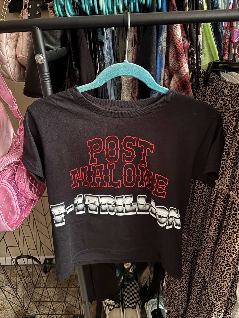 Post Malone Graphic Crop Tee - Black with Red & Silver Print